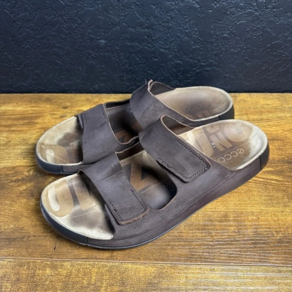 Ecco On-The-Go‎ Brown Leather Adjustable Strap Slide Sandals Mens 44
